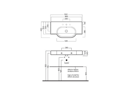 Раковина из санфаянса Hatria AREA YXA001 90х45 подвесная цвет белый