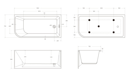 Ванна акриловая BelBagno BB712-1500-730-R 150х73 угловая овальная с ножками