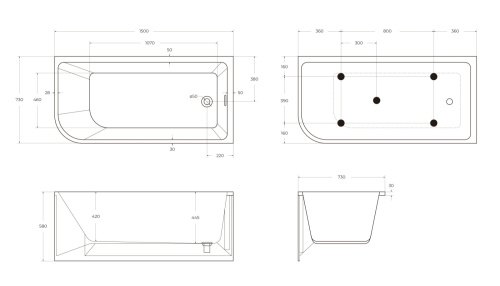 Ванна акриловая BelBagno BB712-1500-730-R 150х73 угловая полукруглая - фото 4
