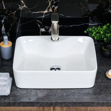 Раковина из сантехнического фарфора Melana 7291-805 50х40 накладная цвет белый 1 отверстие под смеситель