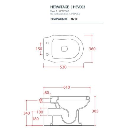 Чаша унитаза приставная Artceram HERMITAGE HEV003 03 00 nero цвет черный без сиденья