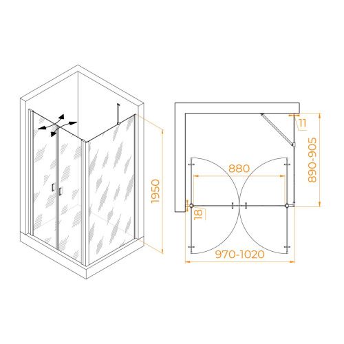 Душевой уголок RGW Passage 060814409-14 100х90 стекло прозрачное профиль черный без поддона - фото 2