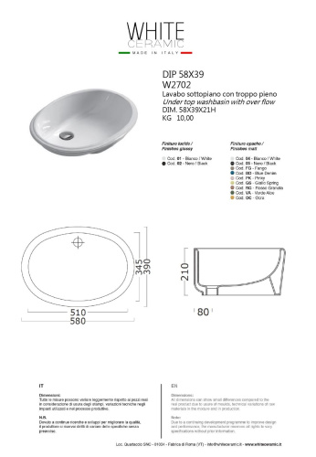 Раковина White Ceramic Dip 58 см W270201 встраиваемая цвет белый глянцевый - фото 2