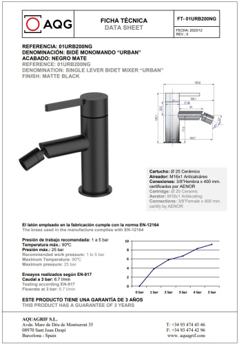 Смеситель AQG Urban 01URB200NG на биде черный матовый - фото 2 Смеситель AQG Urban 01URB200NG на биде черный матовый - фото 2