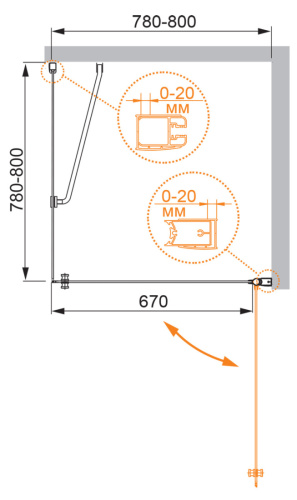 Душевой уголок Cezares ELENA ELENA-W-A-1-80-P-Cr-R 80х80 стекло рифленое профиль хром глянцевый без поддона - фото 5