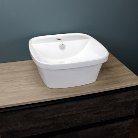 Раковина из сантехнического фарфора Teymi Solli T50205 43х43 накладная цвет белый 1 отверстие под смеситель