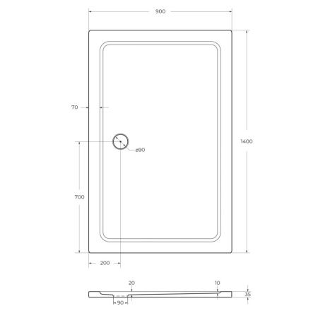 Душевой поддон из стеклопластика Cezares TRAY-M-AH-140/90-35-W 140х90 белый без ножек