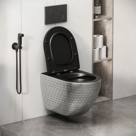 Унитаз подвесной Grossman Color GR-4411SBRS серебро/белый с сиденьем микролифт безободковый каскадный смыв