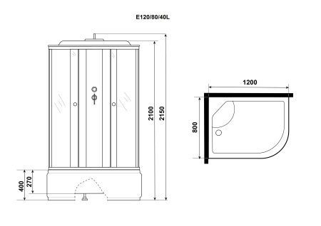 Душевая кабина Niagara Eco E120/80/40L/MT 120х80 асимметричная с крышей ориентация левая
