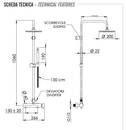 Душевая стойка Remer Minimal N37RX7MMM20NO настенная