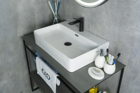 Раковина керамическая Gid Geométrico 51172 60х40 накладная цвет белый 1 отверстие под смеситель