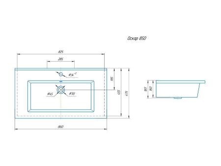 Раковина из сантехнического фарфора Kirovit Оскар У18298 90х50 встраиваемая цвет белый