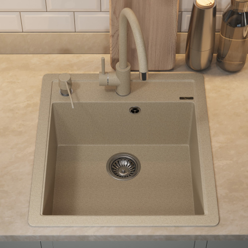 Кухонная мойка Uperwood Quartz Premium UPD-07 3910202125 46x51 цвет бежевый матовый - фото 4