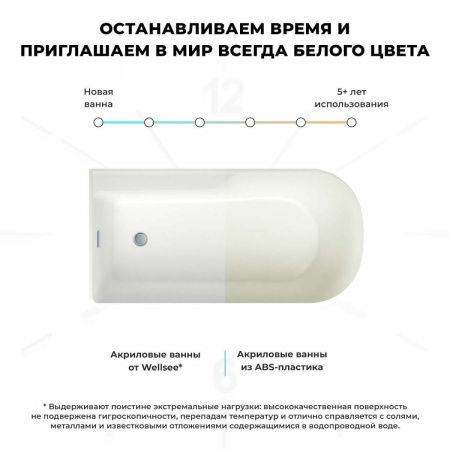 Ванна акриловая Wellsee Camellia 2.0 236201000 170х80 отдельностоящая асимметричная с ножками