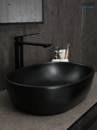 Раковина керамическая Gid Lago 53370 50х40 накладная цвет черный без отверстий под смеситель