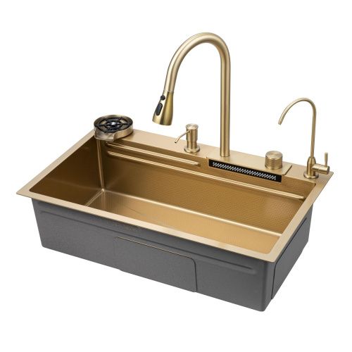 Кухонная мойка Savol S-SC003C 75х46 цвет золото поверхность матовая - фото 2