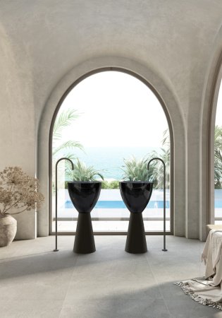 Раковина из полиэфирной смолы Abber KRISTALL AT2703Onyx-Black 45х45 напольная цвет черный матовый без отверстий под смеситель