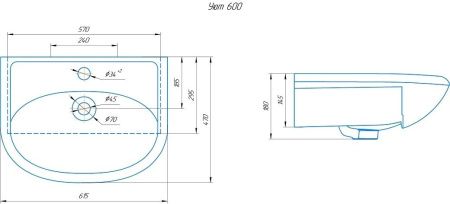 Раковина из сантехнического фарфора Rosa Уют 4620008192772 60х50 встраиваемая цвет белый