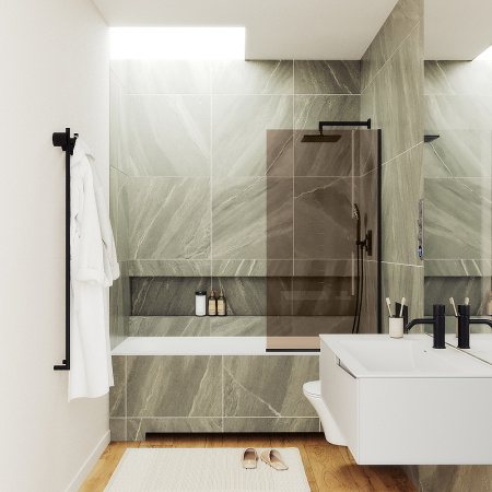 Душевая шторка на ванну Maybah Glass MGV-68-6у 60х140 стекло тонированное профиль черный ориентация универсальная