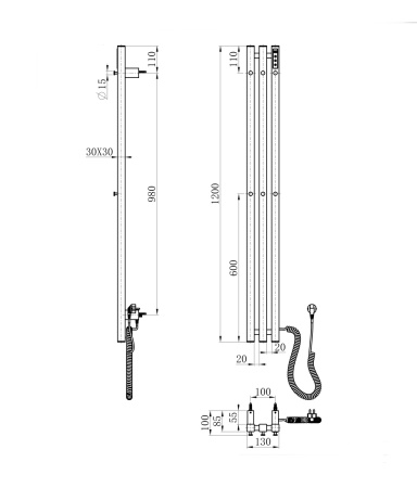 Полотенцесушитель электрический Wonzon & Woghand Kassel WW-AL73312-BN 15х120 никель