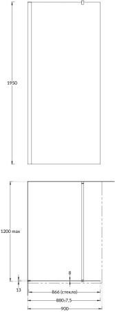 Душевая перегородка Kerama Marazzi VETRO VE.90.WI.CR 90х195 стекло прозрачное профиль хром