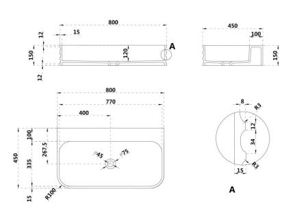 Раковина из искусственного камня Abber STEIN AS2651-0.8 80х50 подвесная цвет белый без отверстий под смеситель