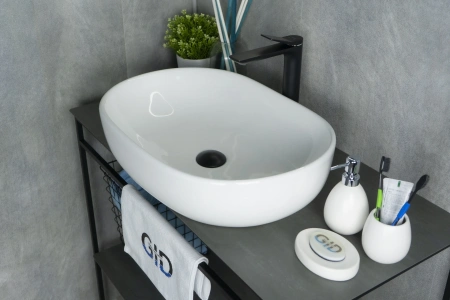 Раковина керамическая Gid Lago 51112 60х40 накладная цвет белый без отверстий под смеситель