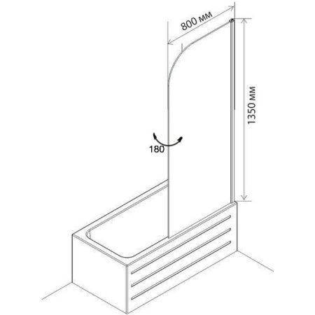 Душевая шторка на ванну Agger A02-080TCR 80х135 стекло прозрачное профиль хром ориентация универсальная