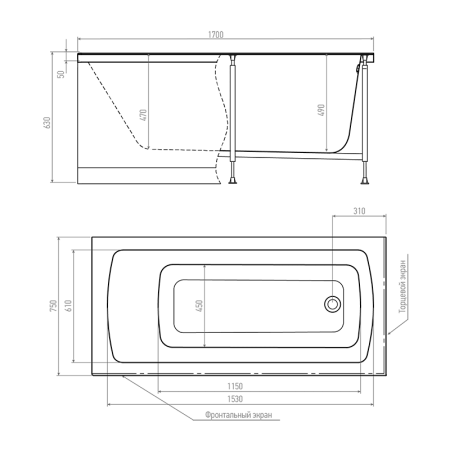 Ванна акриловая Timo RITTA RITTA1270 120х70 пристенная прямоугольная без каркаса