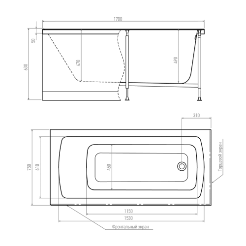 Ванна акриловая Timo RITTA RITTA1270-KT12-SPV1505-FP12-TP12 120х70 пристенная прямоугольная с каркасом - фото 2 Ванна акриловая Timo RITTA RITTA1270-KT12-SPV1505-FP12-TP12 120х70 пристенная прямоугольная с каркасом - фото 2