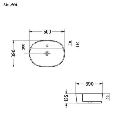 Раковина из сантехнического фарфора Bond Oval S01-500 50х40 накладная цвет белый 1 отверстие под смеситель