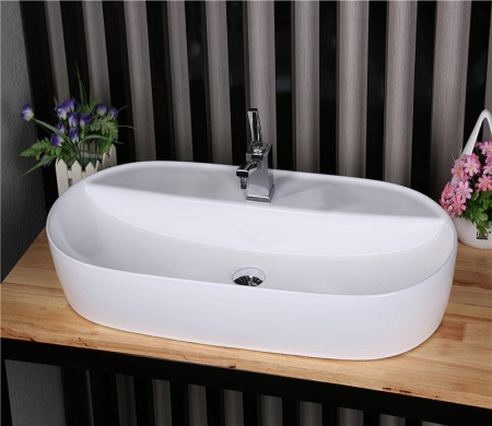 Раковина из санфаянса CeramaLux D1347 82х41 накладная цвет белый 1 отверстие под смеситель