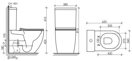 Унитаз напольный с бачком Ceramica Nova MIA CN1801 белый с сиденьем микролифт безободковый душевой смыв