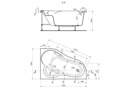 Ванна акриловая Santek Ибица 1WH112035 150х100 пристенная асимметричная без каркаса
