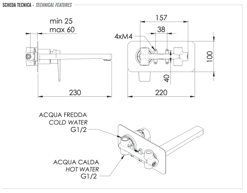 Смеситель для раковины Remer Dream D15L встраиваемый в стену хром - фото 2