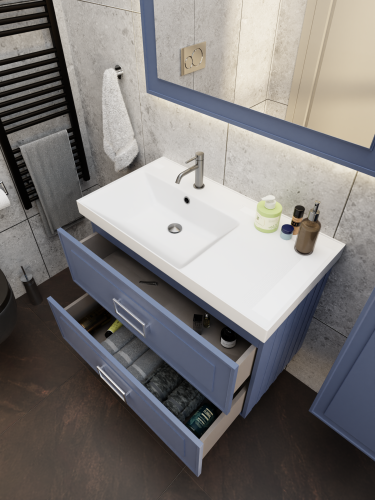 Тумба с раковиной La Fenice Cubo TWIN NFNC-01-CUB-BG-90-2-1-90-2L 91х62х49 подвесная цвет синий - фото 5