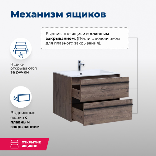 Тумба под раковину Aquanet Lino 00253911 69х49,5х53 подвесная - фото 3