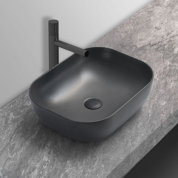 Раковина из сантехнического фарфора Vincea VBS-101MA 51х41 накладная цвет антрацит матовый без отверстий под смеситель