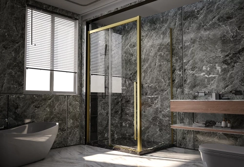 Душевой уголок Veconi Premium Trento PTC30-SP-12090-G-01-C4 120х90 стекло прозрачное профиль золото брашированное