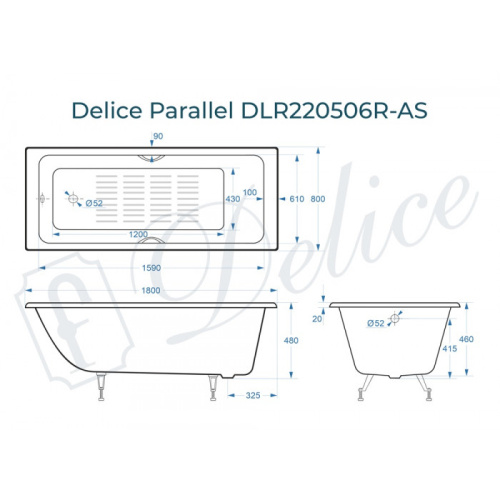 Ванна чугунная Delice Parallel 180x80 пристенная прямоугольная - фото 2