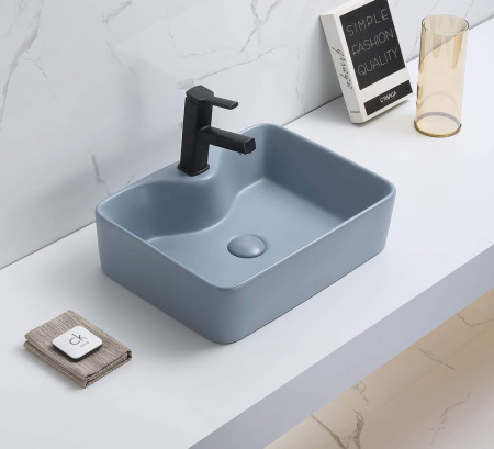 Раковина из санфаянса CeramaLux 7291MHL-4 49х38 накладная цвет голубой матовый 1 отверстие под смеситель