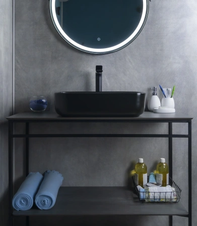 Раковина керамическая Gid Geométrico 53350 50х40 накладная цвет черный без отверстий под смеситель