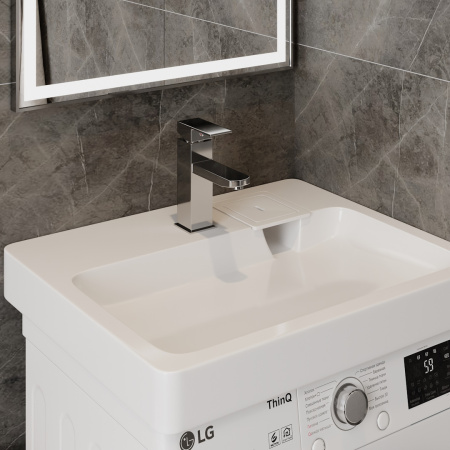 Раковина из литьевого мрамора Teymi Kati Pro T50411 60х49 над стиральной машиной цвет белый 1 отверстие под смеситель