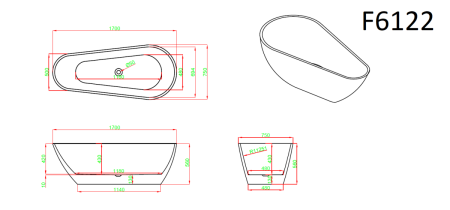 Ванна акриловая Frank 12524 170х75 отдельностоящая асимметричная с ножками