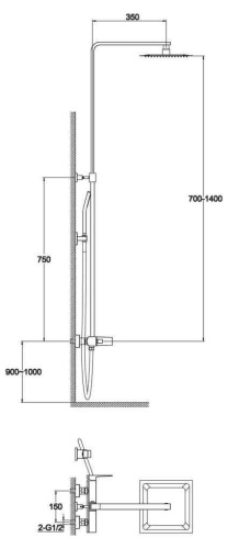 Душевая стойка BelBagno ARLIE ARL-DOCM-CRM настенная хром - фото 2