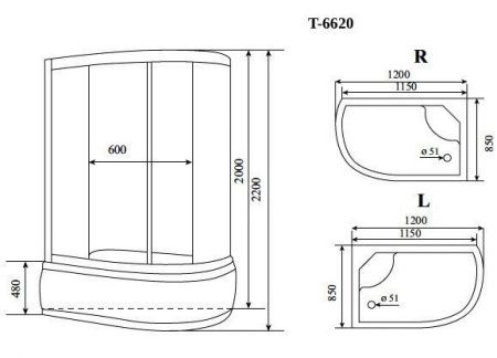 Душевая кабина Timo Standart T-6620SFR 120х85 асимметричная с крышей ориентация правая