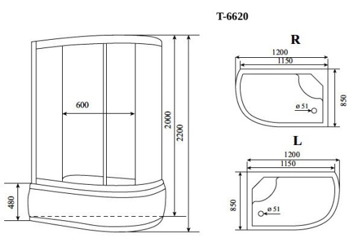Душевая кабина Timo Standart T-6620SFR 120х85 асимметричная с крышей ориентация правая - фото 2