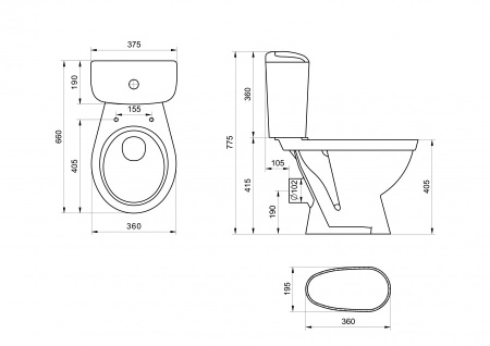 Унитаз-компакт напольный с бачком Santek Паллада 1WH302371 белый с сиденьем каскадный смыв