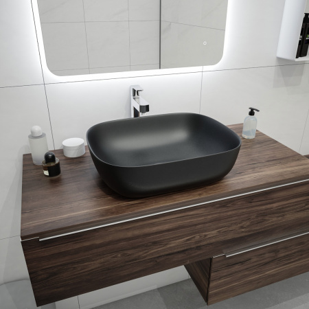 Раковина из сантехнического фарфора Teymi Solli T50392 49х40 накладная цвет черный без отверстий под смеситель