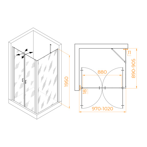 Душевой уголок RGW Passage 060814409-14 100х90 стекло прозрачное профиль черный без поддона - фото 2